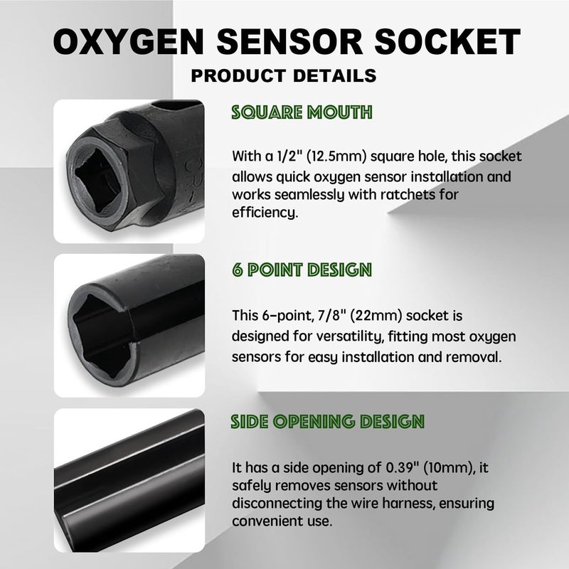 ECHO AUTOMILES Oxygen Sensor Socket 1/2" Inch Drive 7/8" Inch (22mm) 6-Point Sensor Remover Tool with Side Wire Cutout, Universal Socket for O2 Removal and Installation - Image 2